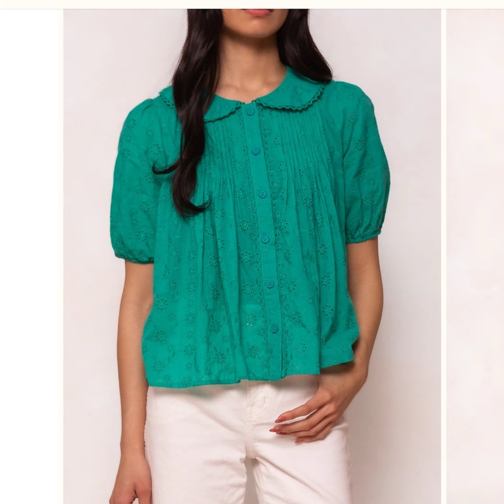 Ivy City Co Teal Eyelet Top